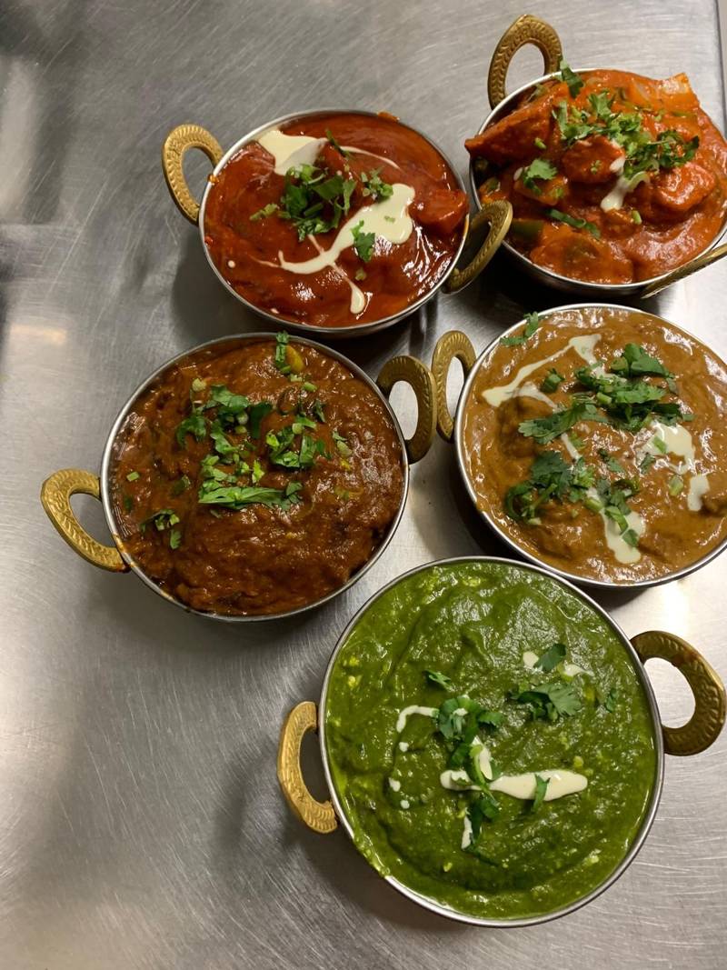 Butter chicken, rogan josh, korma, vindaloo & palak